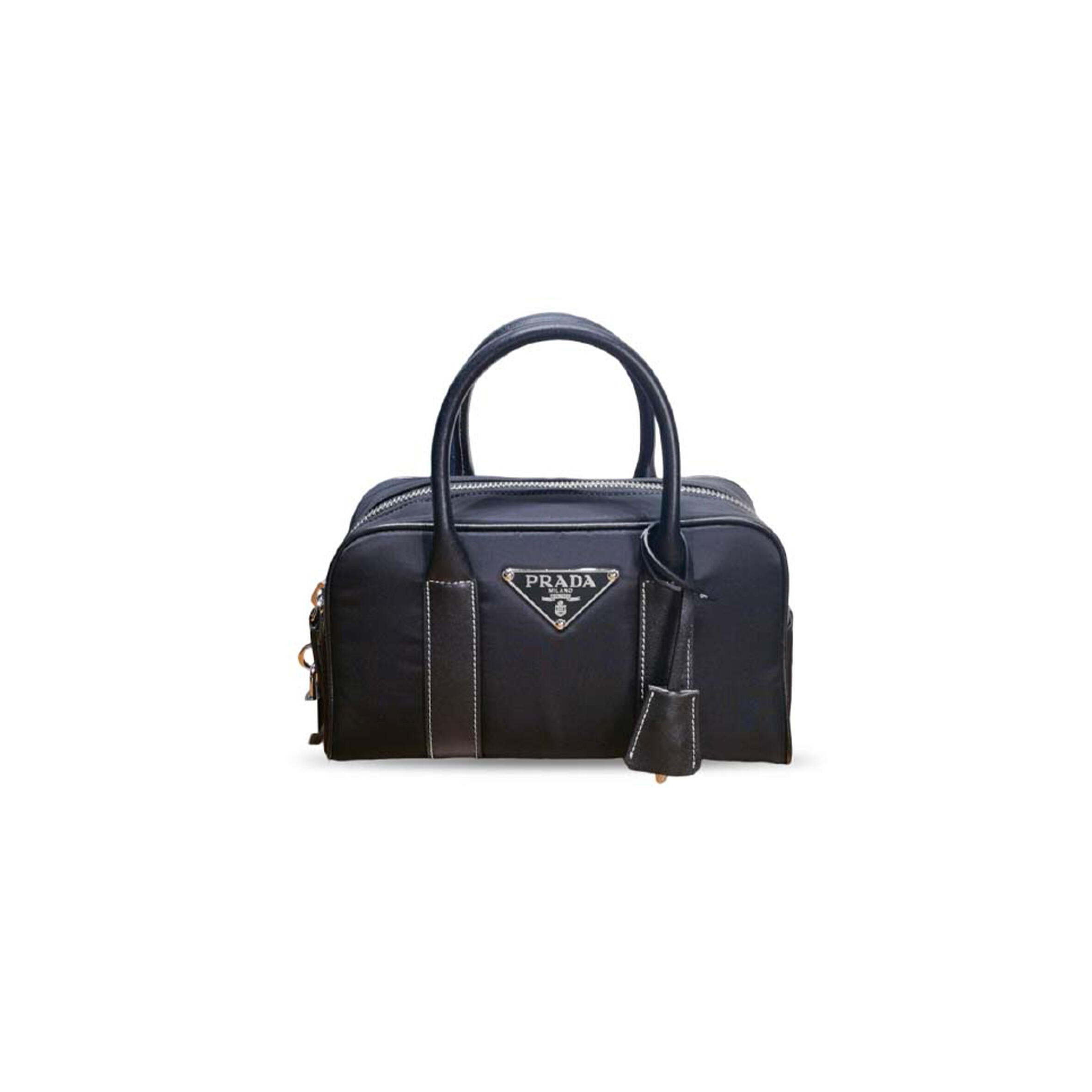 PRADA BAULETTO RE-NYLON AND SAFFIANO LEATHER TOP HANDLE BAG 1BG846 (24*15*5cm)
